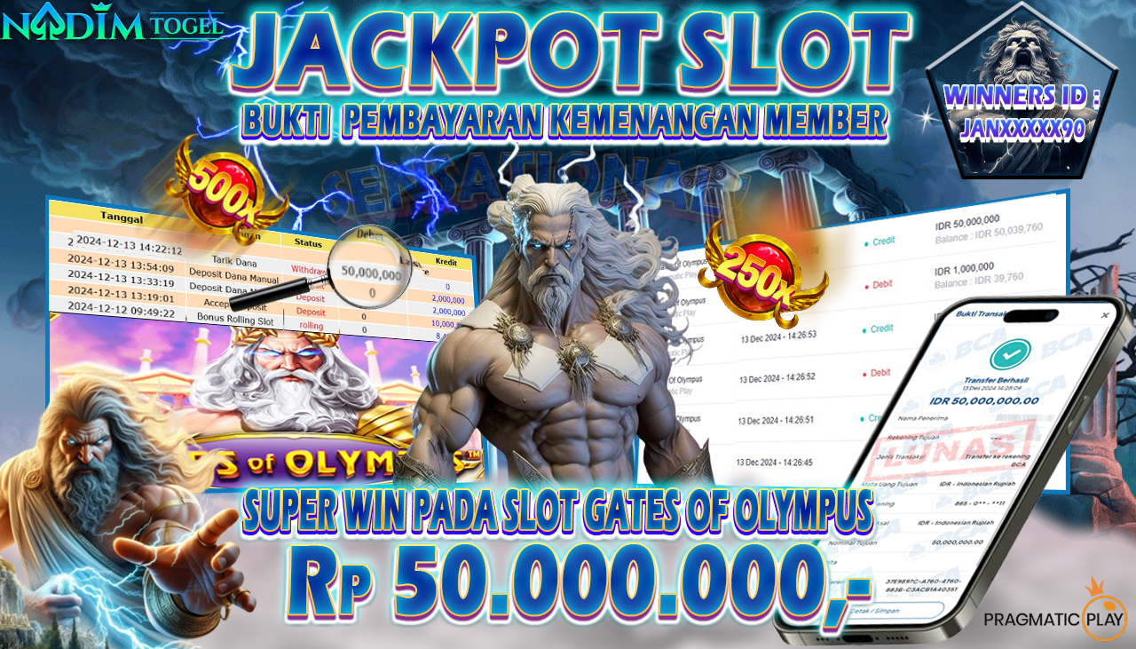 NADIMTOGEL JACKPOT SLOT GATES OF OLYMPUS Rp 50,000,000,- LUNAS