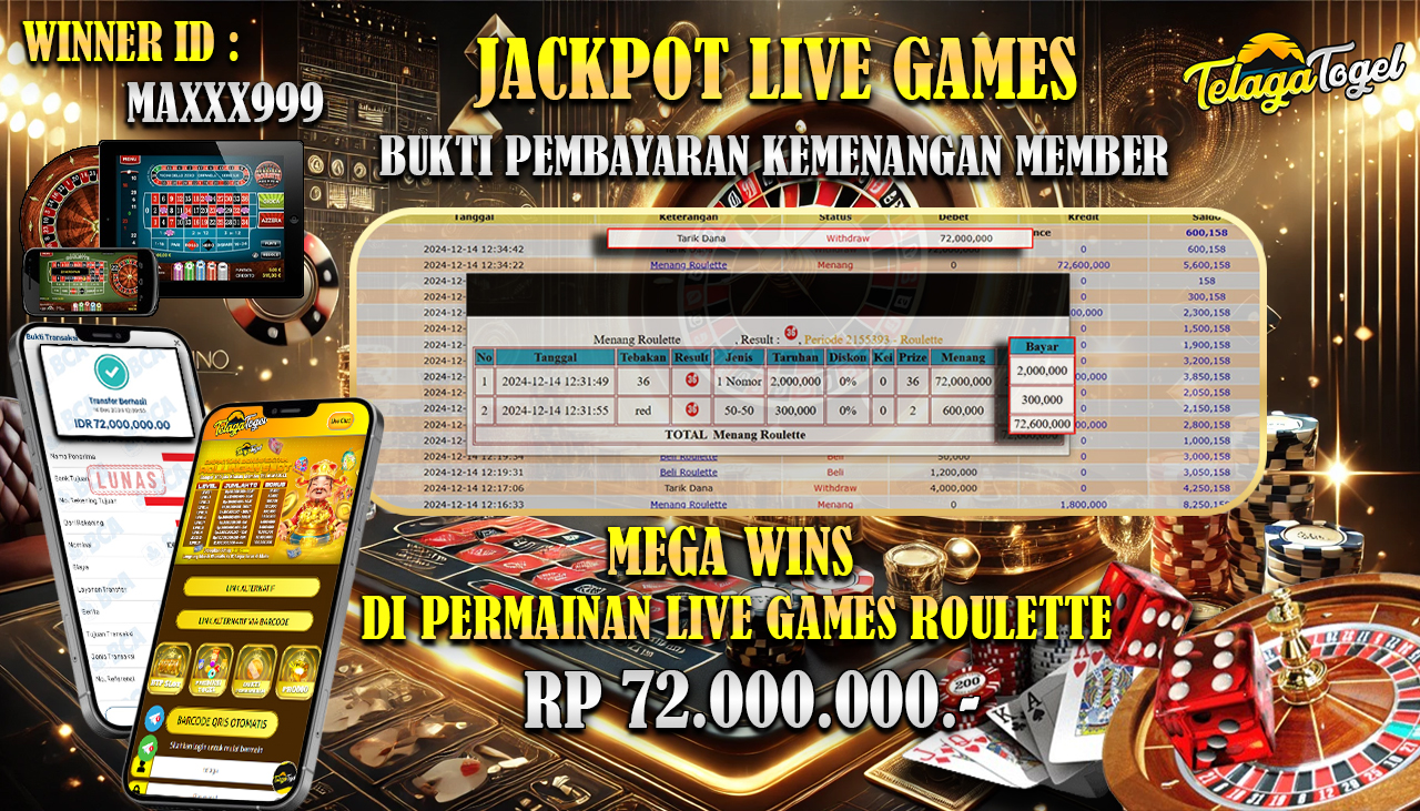 TELAGATOGEL JACKPOT LIVE GAMES ROULETTE Rp 72,000,000,- LUNAS