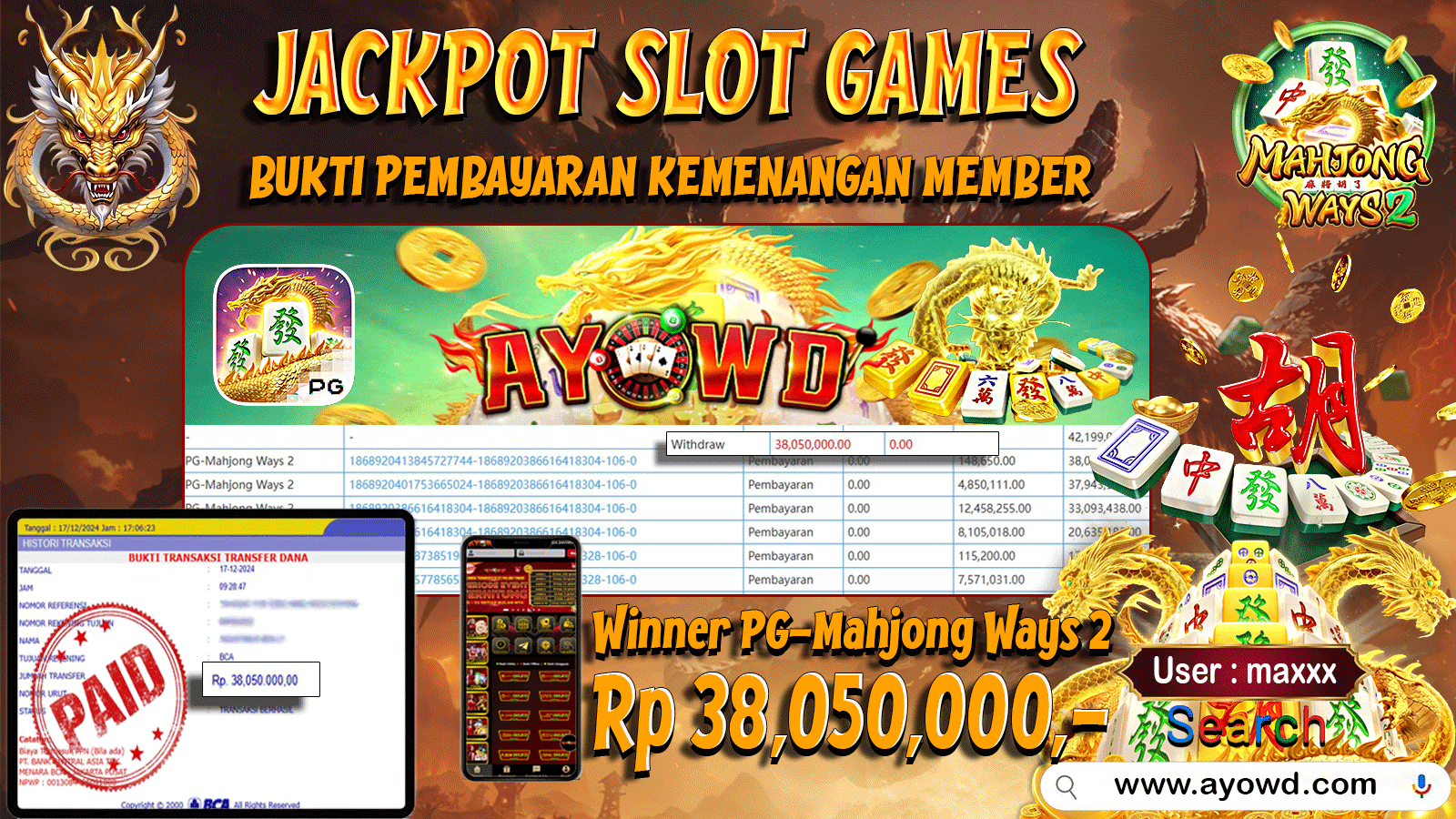 AYOWD JACKPOT SLOT PG-MAHJONG WAYS 2 38,050,000 LUNAS