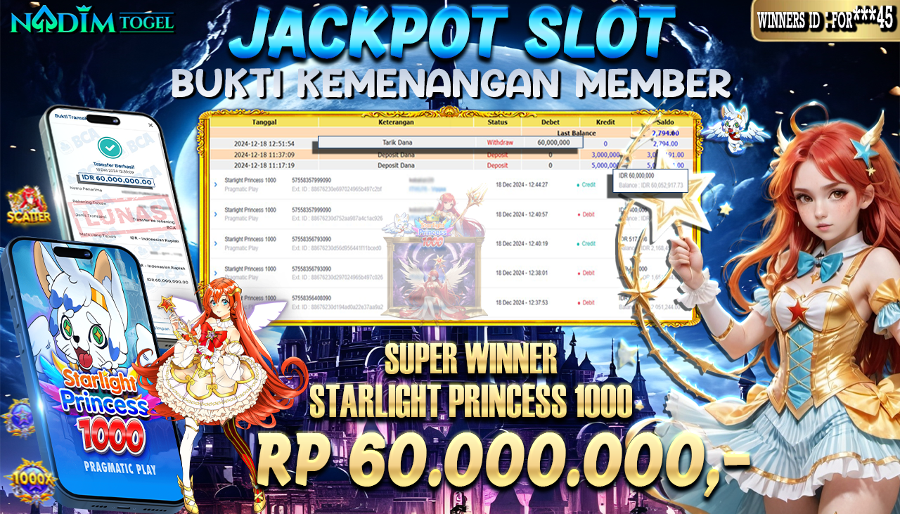 NADIMTOGEL JACKPOT SLOT STARLIGHT PRINCESS 1000  Rp 60,000,000,- LUNAS