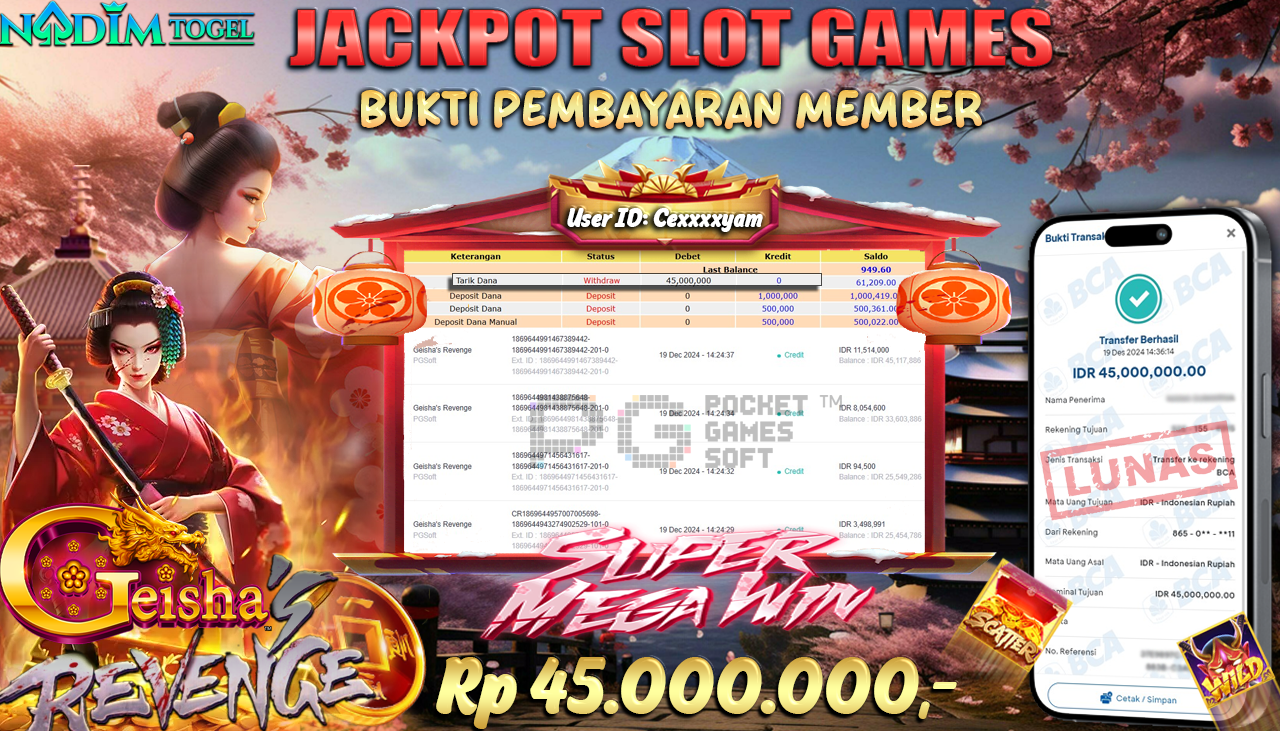 NADIMTOGEL JACKPOT SLOT GEISHA REVENGE Rp 45,000,000,- LUNAS