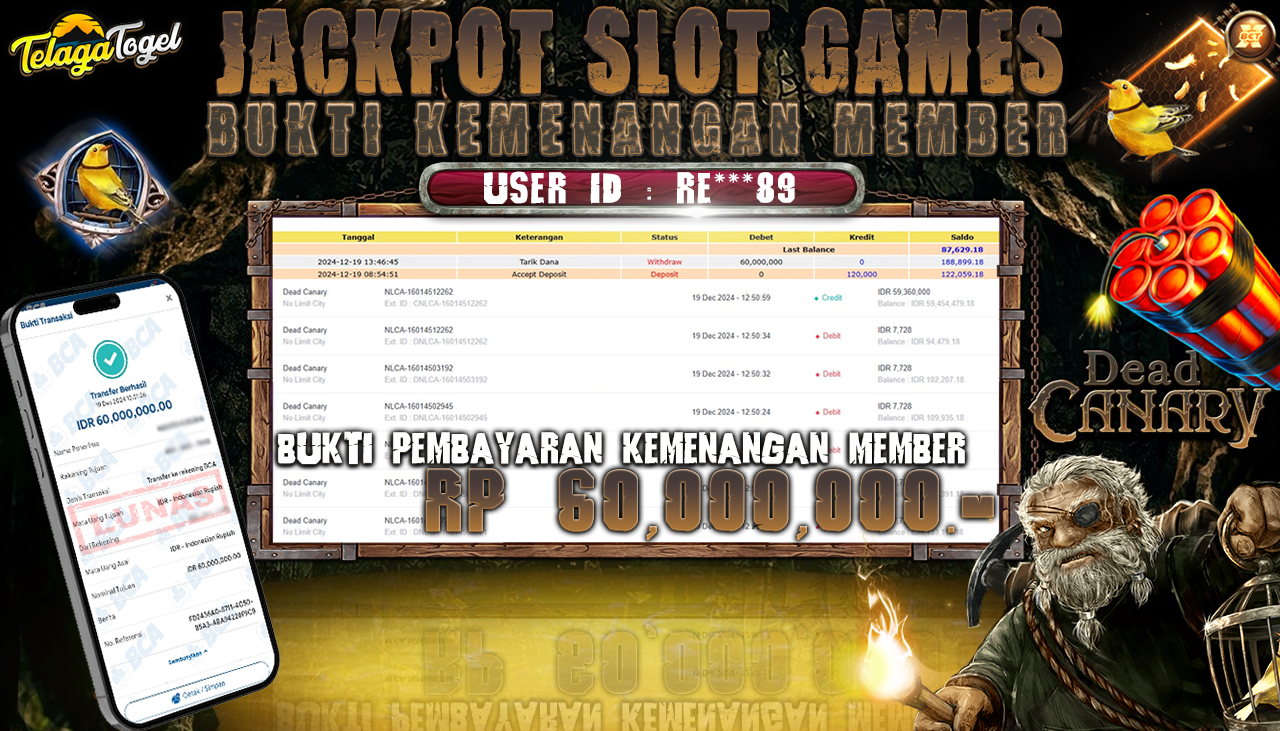 TELAGATOGEL JACKPOT SLOT DEAD CANARY Rp 60,000,000,- LUNAS