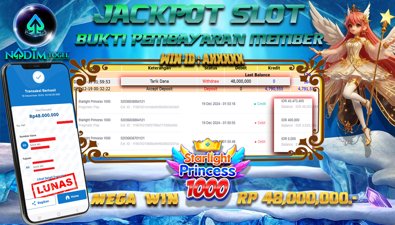 NADIMTOGEL JACKPOT SLOT STARLIGHT PRINCESS 1000  Rp 48,000,000,- LUNAS