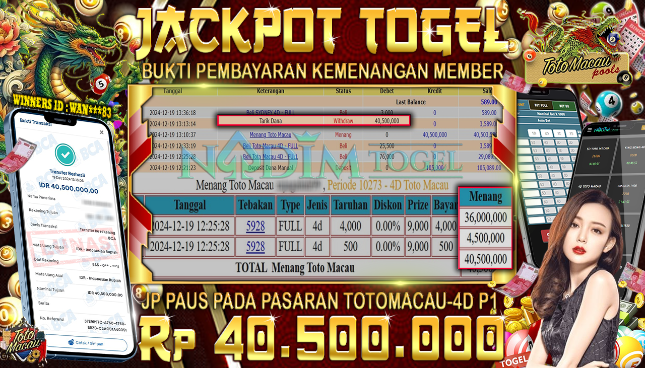 NADIMTOGEL JACKPOT TOGEL TOTOMACAU-4D P1 Rp 40.500.000,- LUNAS