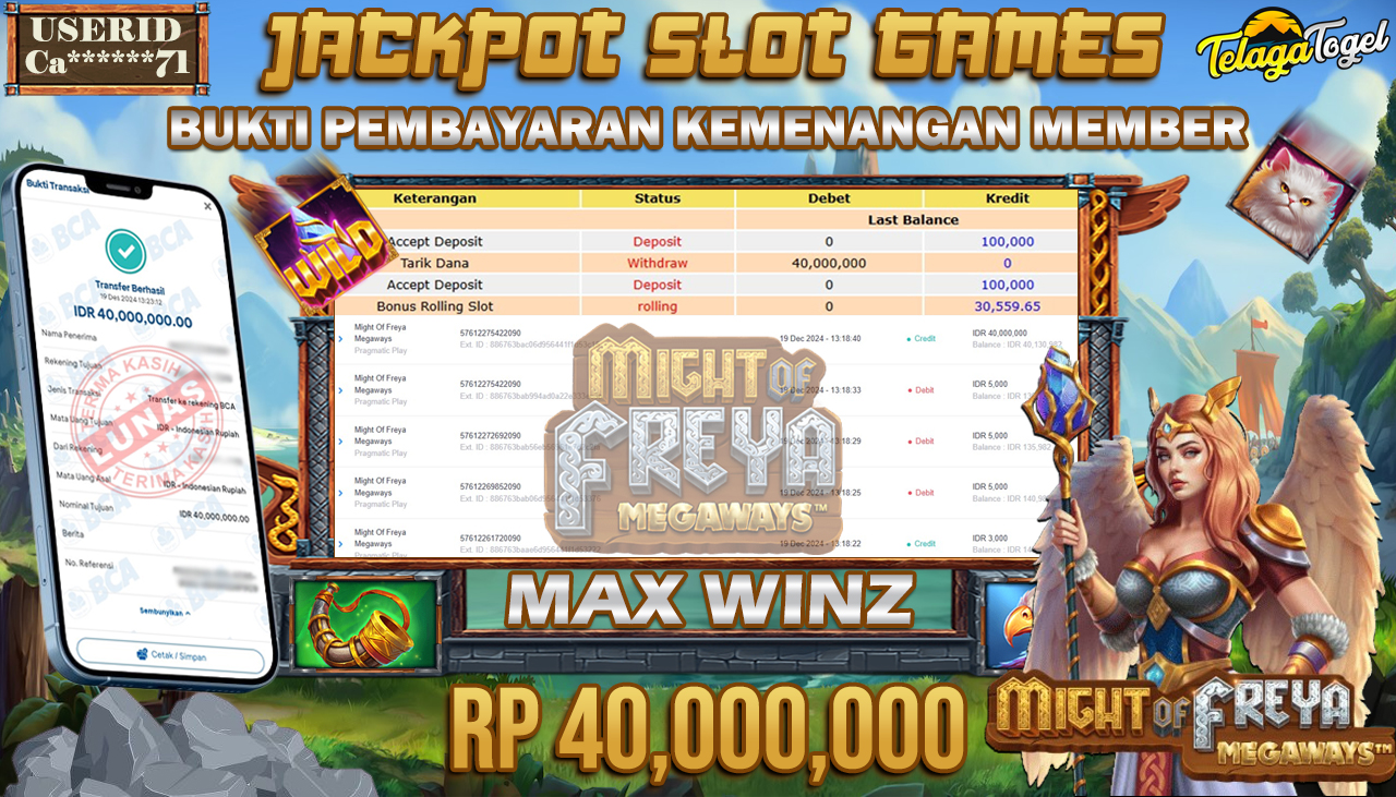 TELAGATOGEL JACKPOT SLOT MIGHT OF FREYA MEGAWAYS Rp 40,000,000,- LUNAS