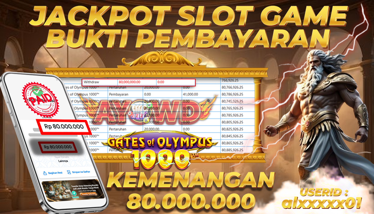 AYOWD JACKPOT SLOT GAMES PP-Gates of Olympus 1000™ 80,000,000 LUNAS