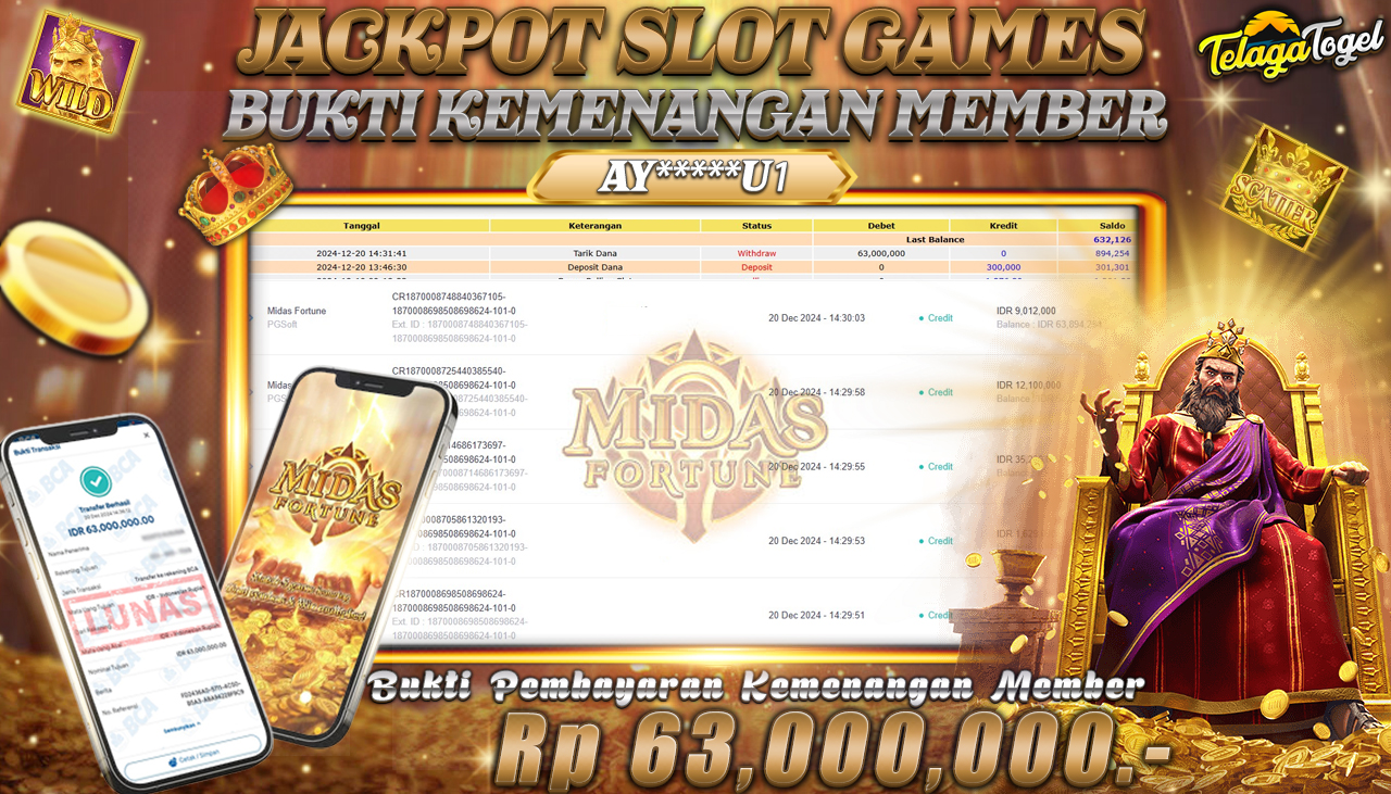 TELAGATOGEL JACKPOT SLOT MIDAS FORTUNE Rp 63,000,000,- LUNAS