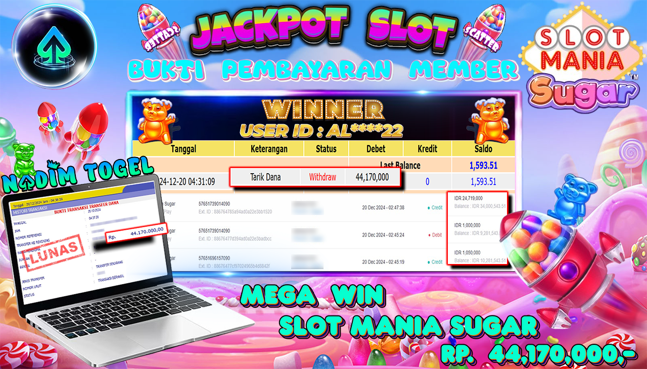 NADIMTOGEL JACKPOT SLOT MANIA SUGAR Rp 44,170,000,- LUNAS