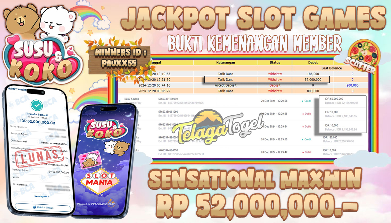 TELAGATOGEL JACKPOT SLOT SUSU & KOKO Rp 52,000,000,- LUNAS