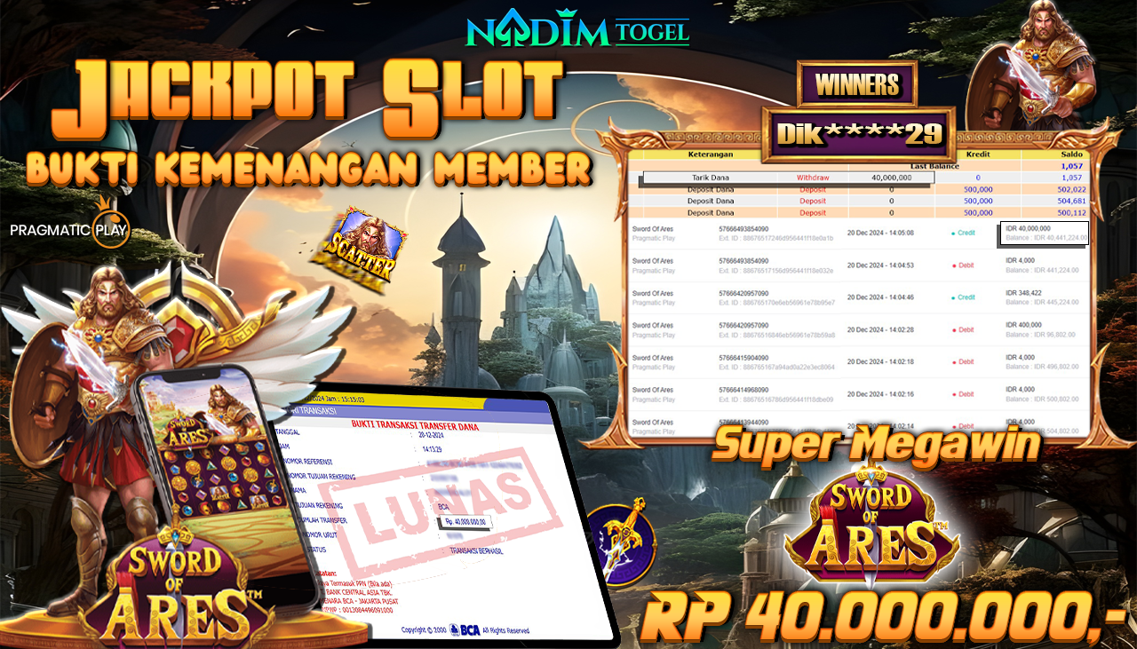 NADIMTOGEL JACKPOT SLOT SWORD OF ARES Rp 40,000,000,- LUNAS