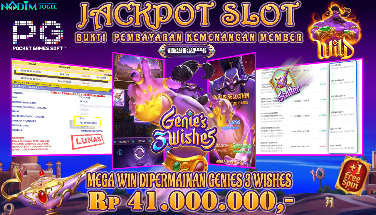 NADIMTOGEL JACKPOT SLOT GENIES 3 WISHES  Rp 41,000,000,- LUNAS