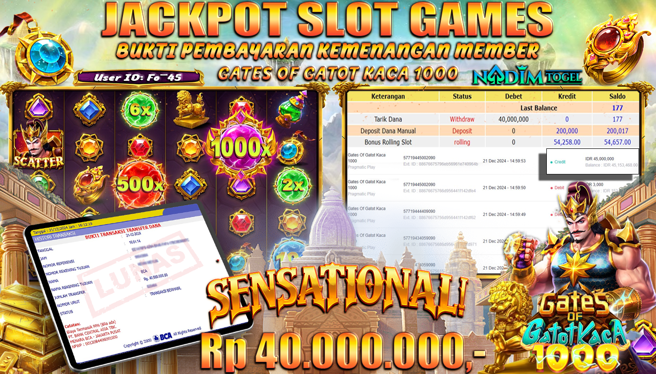 NADIMTOGEL JACKPOT SLOT GATES OF GATOT KACA 1000 Rp. 40,000,000,- LUNAS