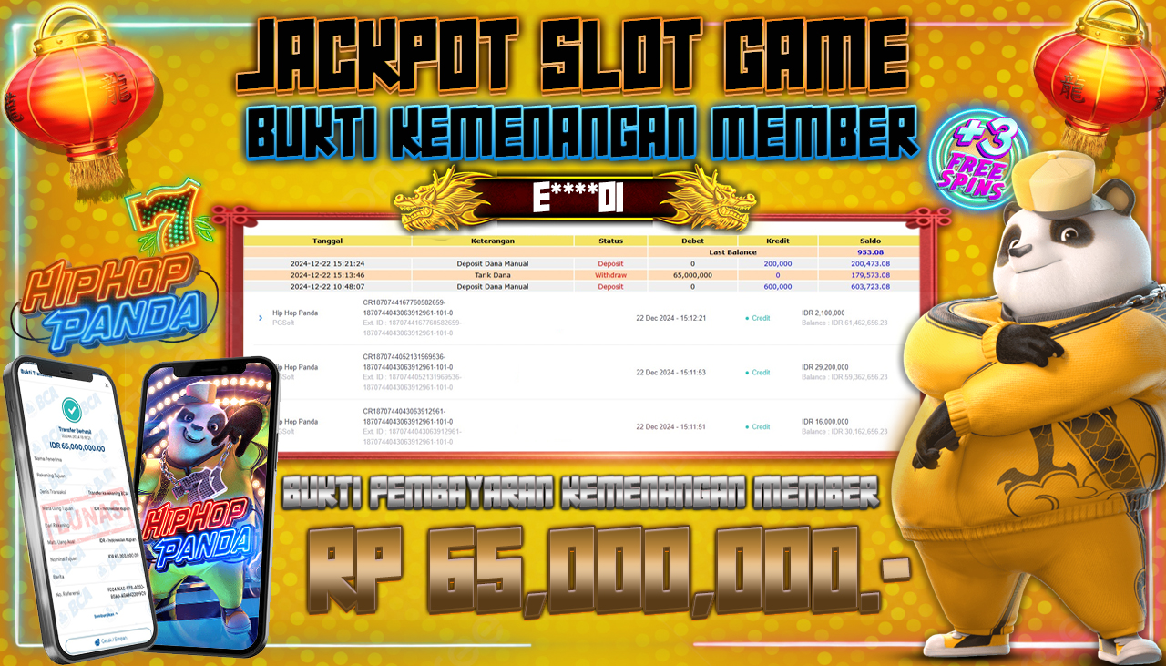 TELAGATOGEL JACKPOT SLOT HIP HOP PANDA Rp 65,000,000,- LUNAS