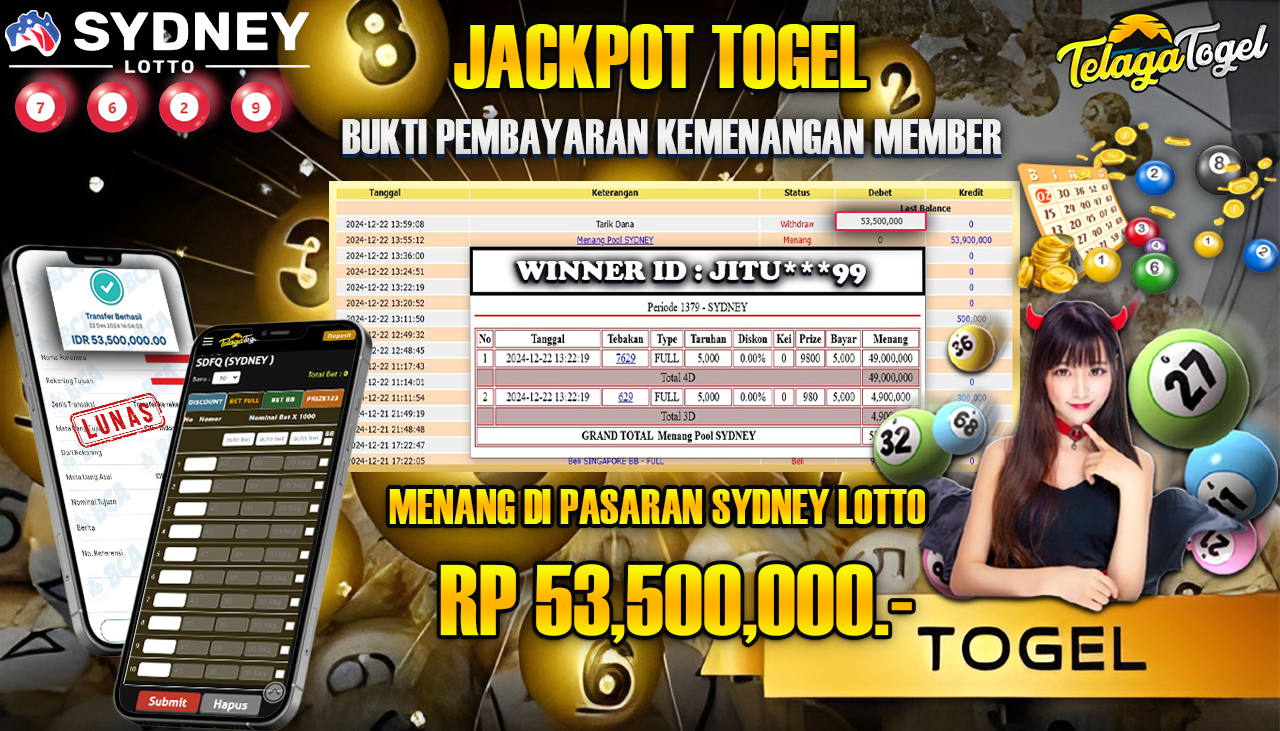 TELAGATOGEL JACKPOT TOGEL SYDNEY LOTTO Rp 53,500,000,- LUNAS