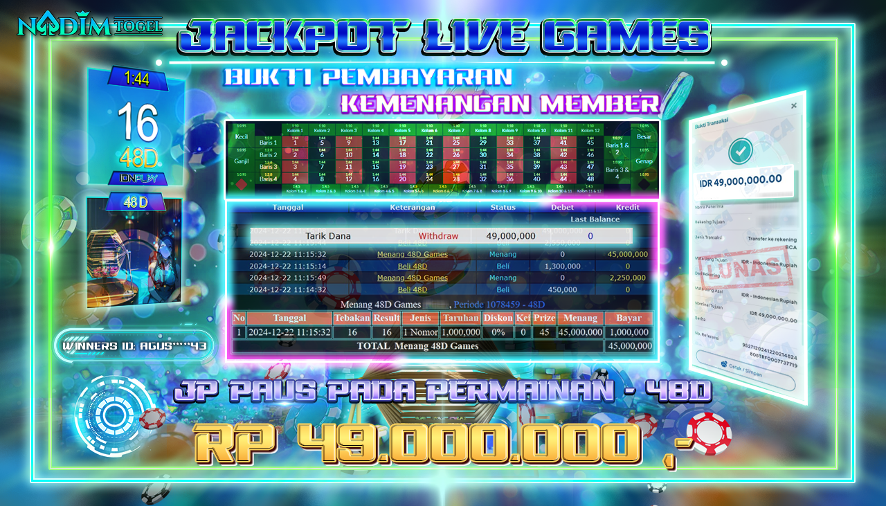 NADIMTOGEL JACKPOT LIVEGAMES 48D Rp 49.000.000,- LUNAS