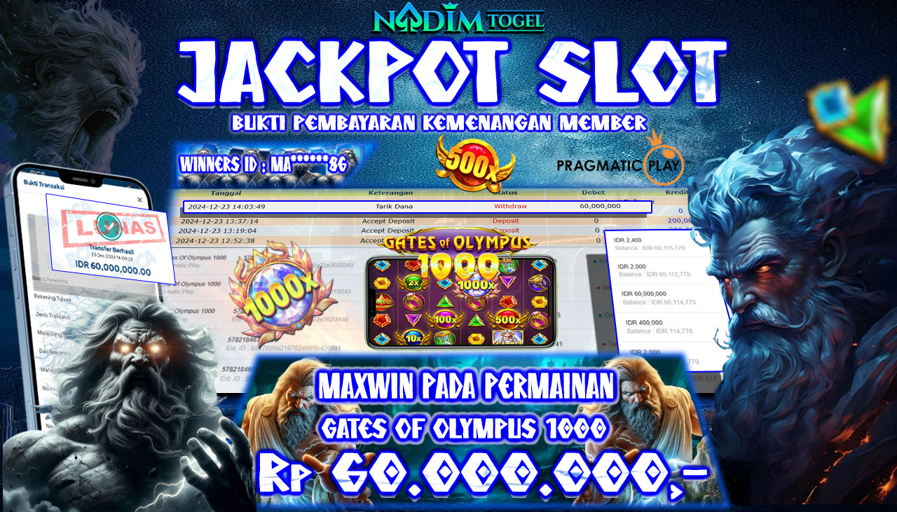 NADIMTOGEL JACKPOT SLOT GATES OF OLYMPUS 1000 Rp 60,000,000,- LUNAS