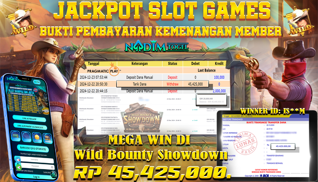 NADIMTOGEL JACKPOT SLOT Wild Bounty Showdown Rp 45,425,000,- LUNAS