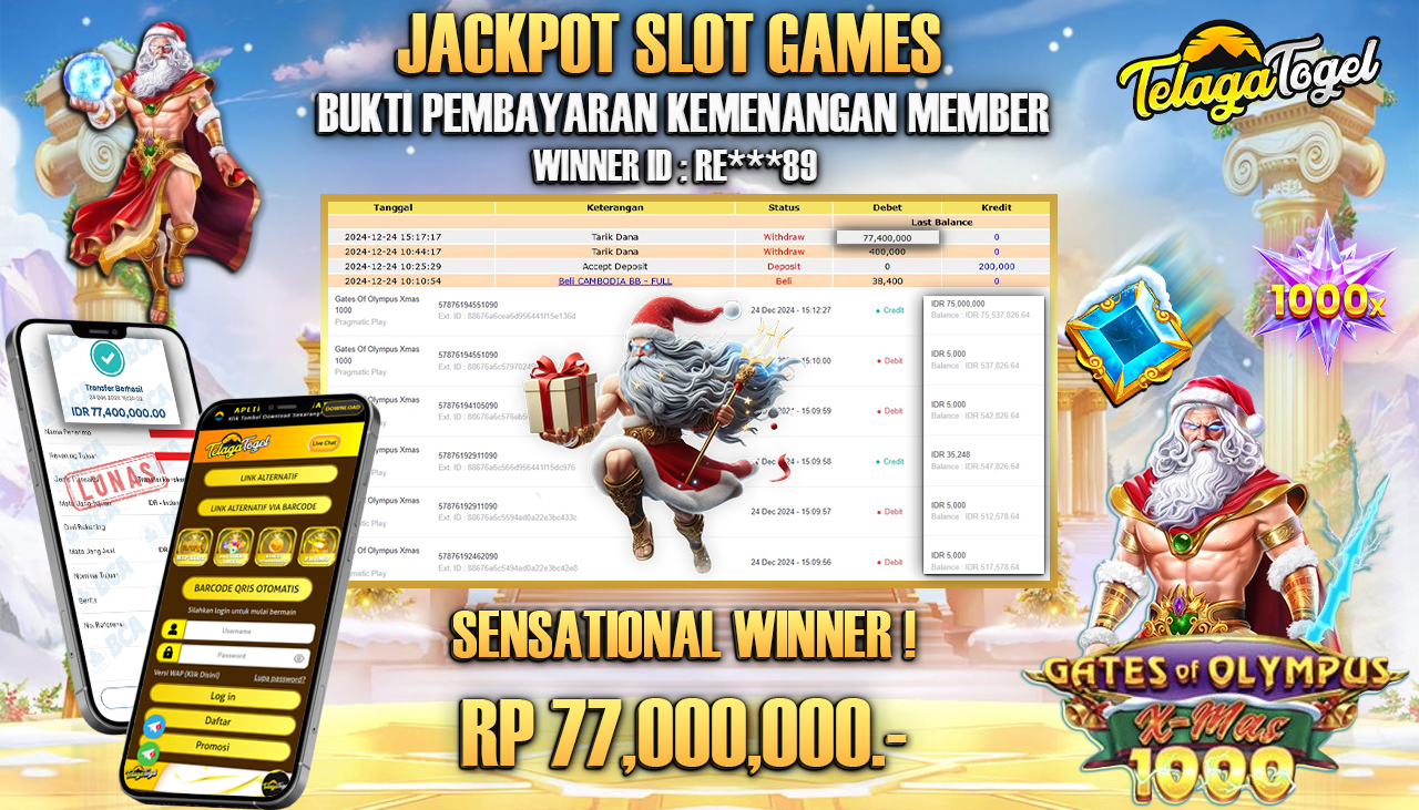 TELAGATOGEL JACKPOT SLOT GATE OF OLYMPUS XMAS 1000 Rp 77,400,000,- LUNAS