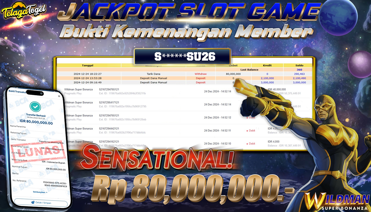 TELAGATOGEL JACKPOT SLOT WILDMAN SUPER BONANZA Rp 80,000,000,- LUNAS