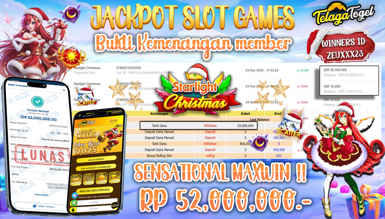 TELAGATOGEL JACKPOT SLOT STARLIGHT CHRISTMAS Rp 52,000,000,- LUNAS