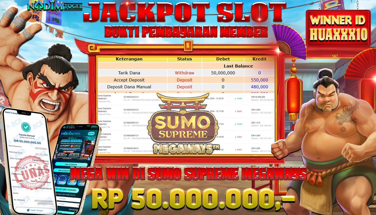 NADIMTOGEL JACKPOT SLOT SUMO SUPREME MEGAWAYS Rp.50,000,000,- LUNAS