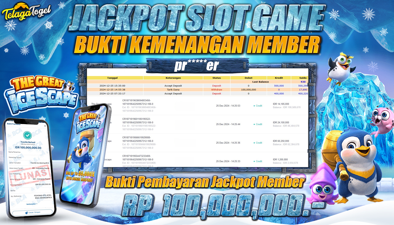 TELAGATOGEL JACKPOT SLOT THE GREAT ICESCAPE Rp 100,000,000,- LUNAS