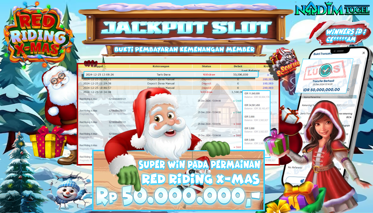 NADIMTOGEL JACKPOT SLOT RED RIDING X-MAS Rp 50,000,000,- LUNAS