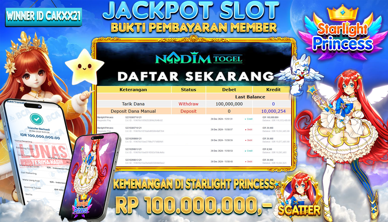 NADIMTOGEL JACKPOT SLOT STARLIGHT PRINCESS Rp.100,000,000,- LUNAS
