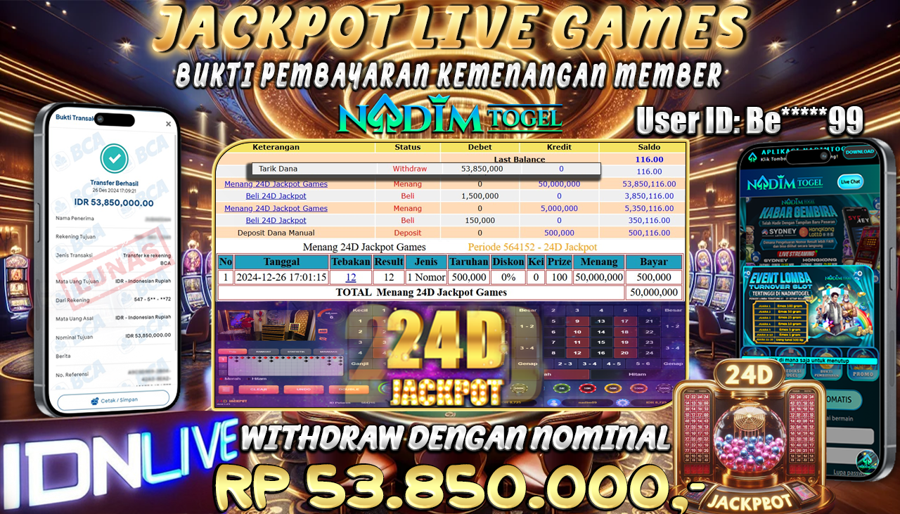 NADIMTOGEL JACKPOT LIVE GAMES 24D-JACKPOT Rp.53,850,000,- LUNAS