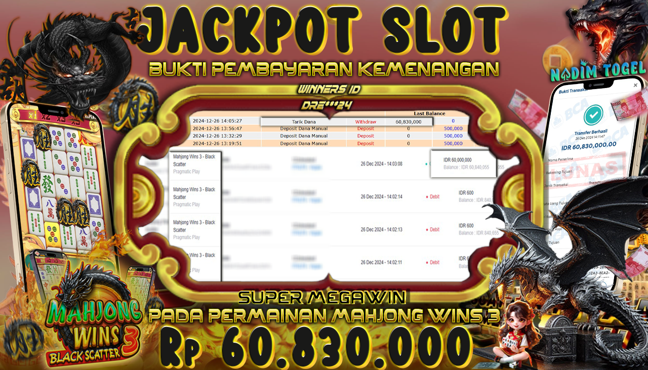 NADIMTOGEL JACKPOT SLOT MAHJONG WINS 3 - BLACK SCATTER Rp 60.830.000,- LUNAS