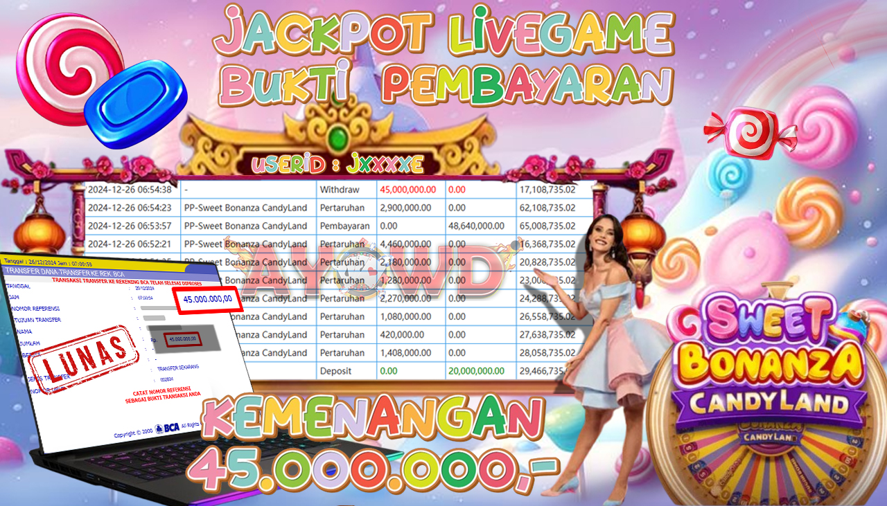 AYOWD JACKPOT LIVE GAMES PP-Sweet Bonanza CandyLand Rp 45,000,000 LUNAS