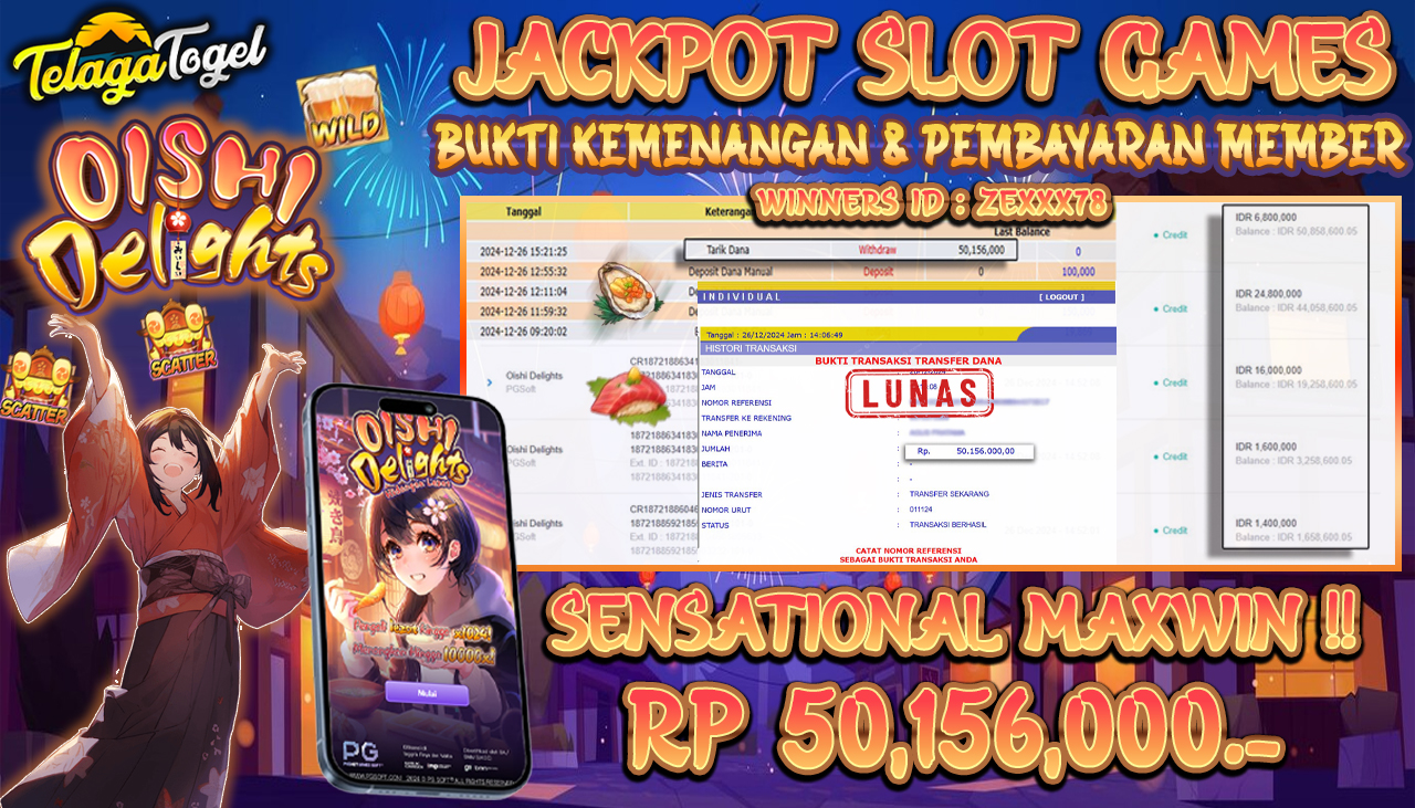 TELAGATOGEL JACKPOT SLOT OISHI DELIGHTS Rp 50,156,000,- LUNAS