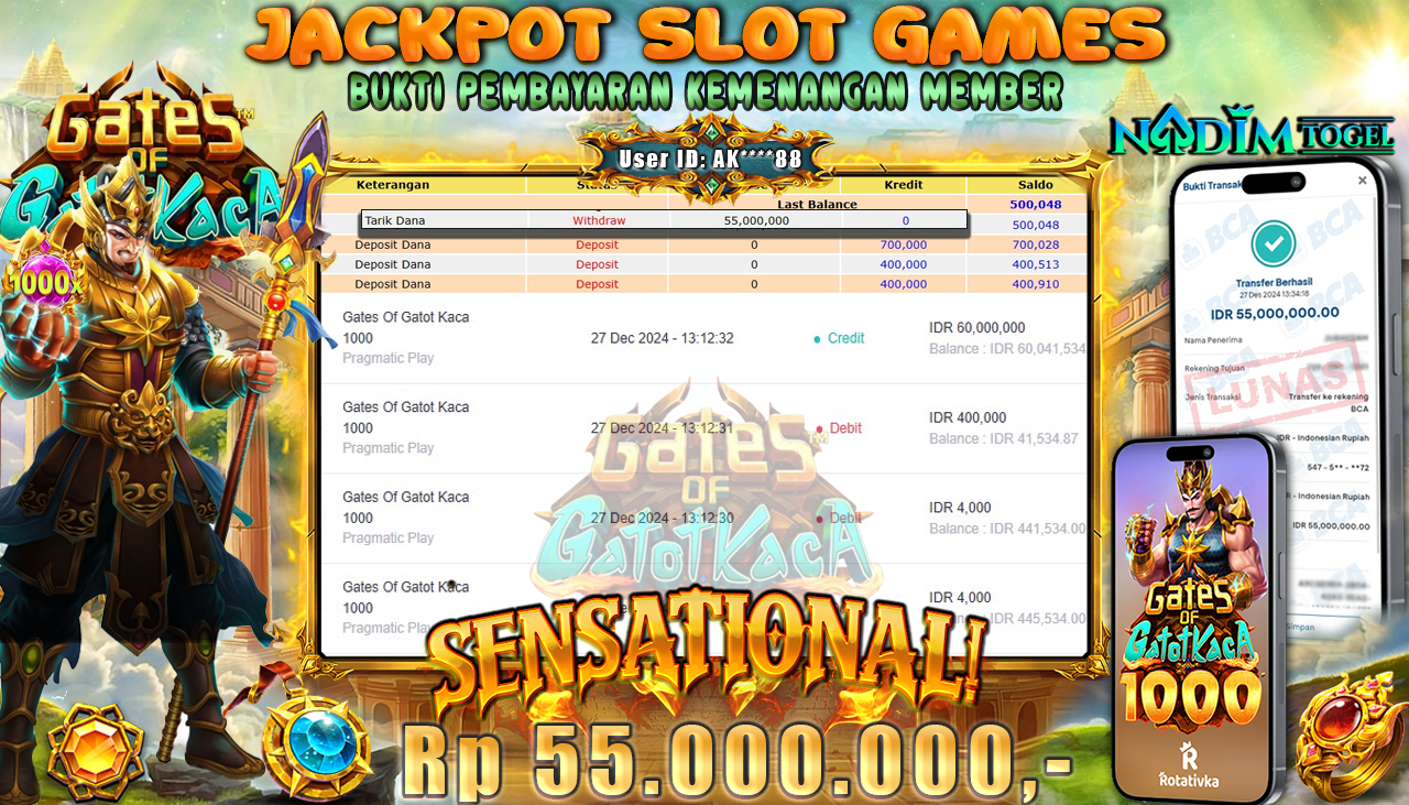 NADIMTOGEL JACKPOT SLOT GATES OF GATOT KACA 1000 Rp 55.000.000,- LUNAS