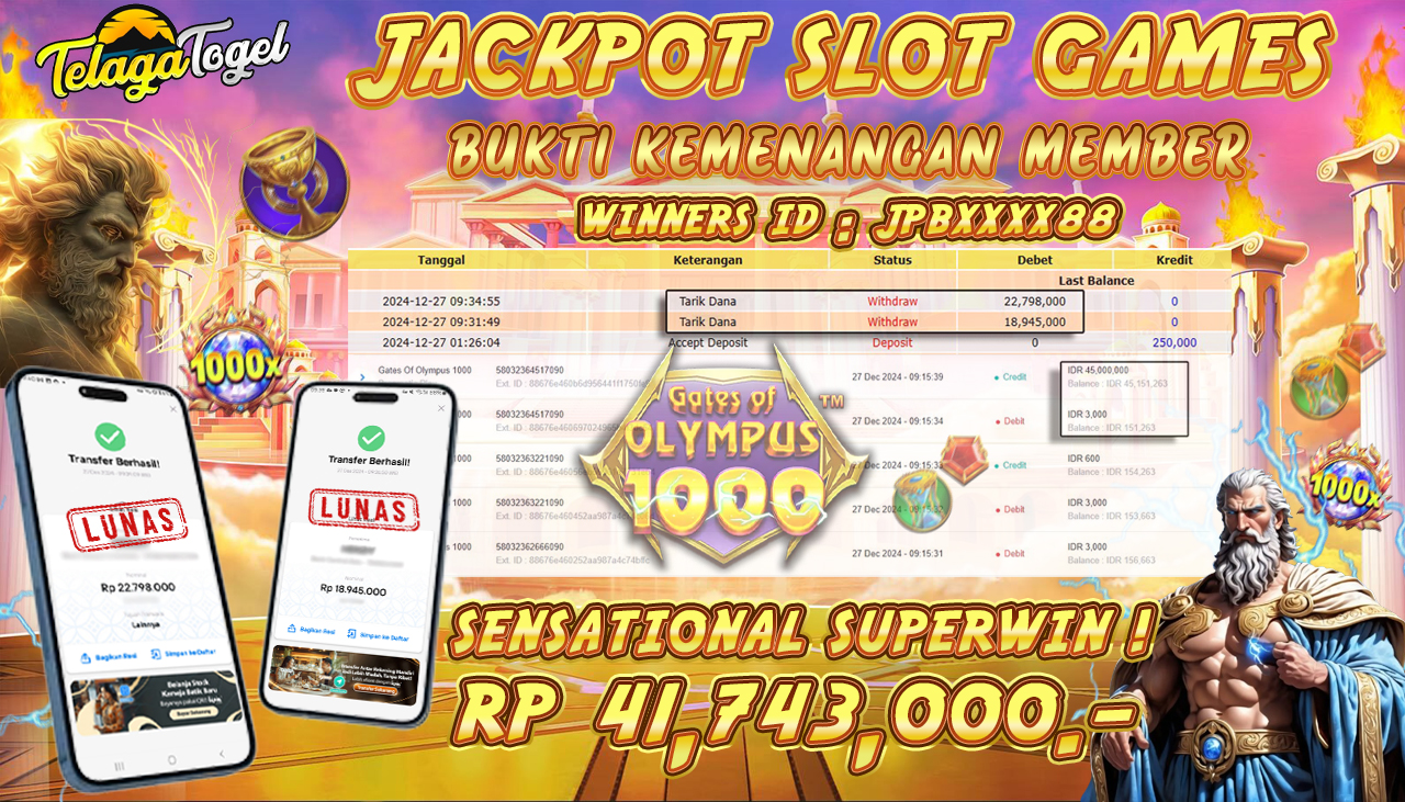 TELAGATOGEL JACKPOT SLOT GATES OF OLYMPUS 1000 Rp 41,743,000,- LUNAS
