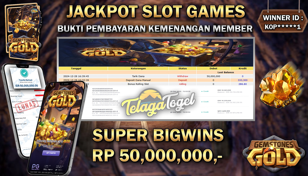 TELAGATOGEL JACKPOT SLOT GEMSTONES GOLD Rp 50,000,000,- LUNAS
