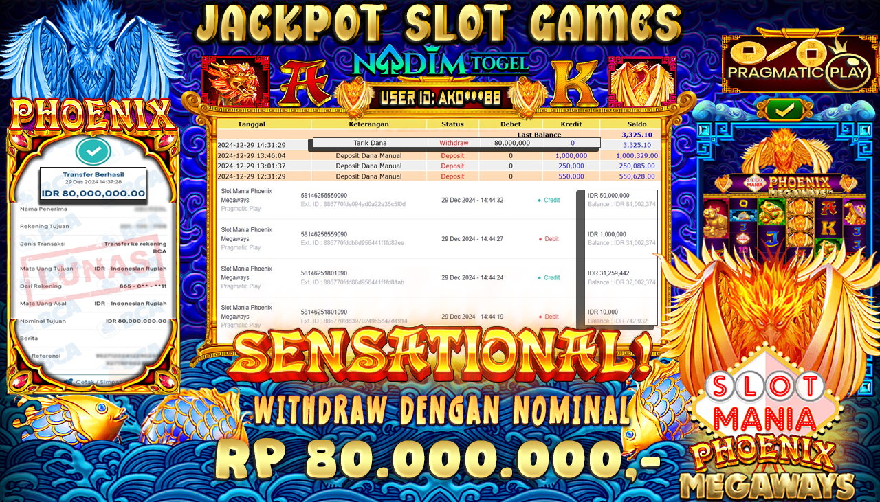 NADIMTOGEL JACKPOT SLOT MANIA PHOENIX-MEGAWAYS Rp 80.000.000,- LUNAS