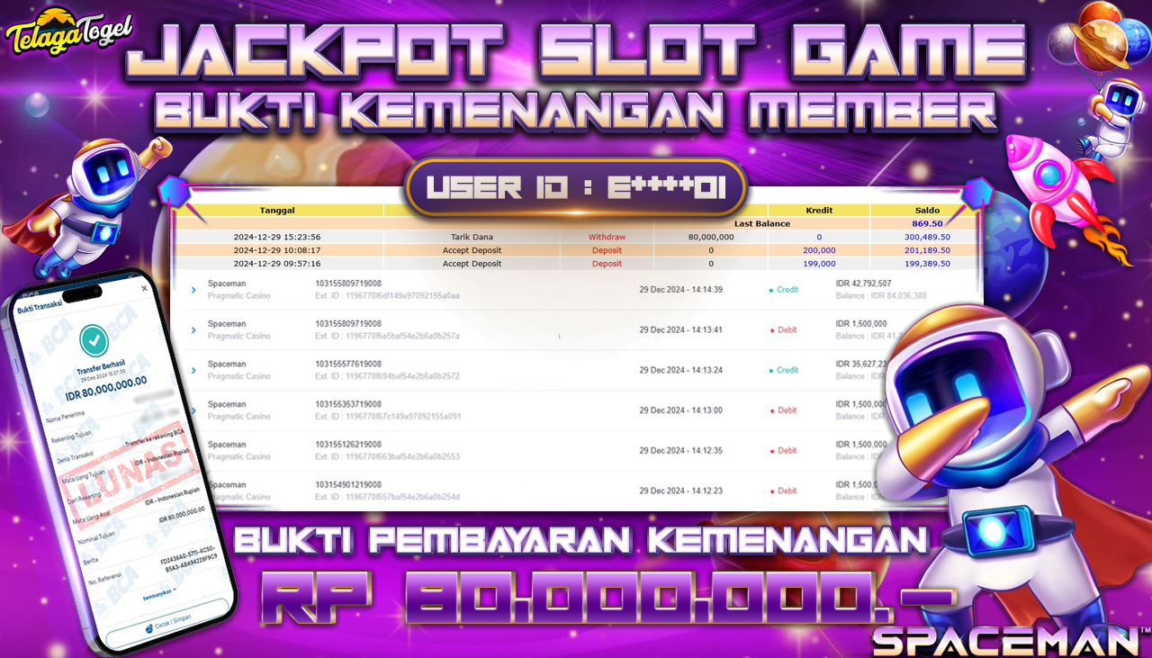 TELAGATOGEL JACKPOT SLOT SPACEMAN Rp 80,000,000,- LUNAS