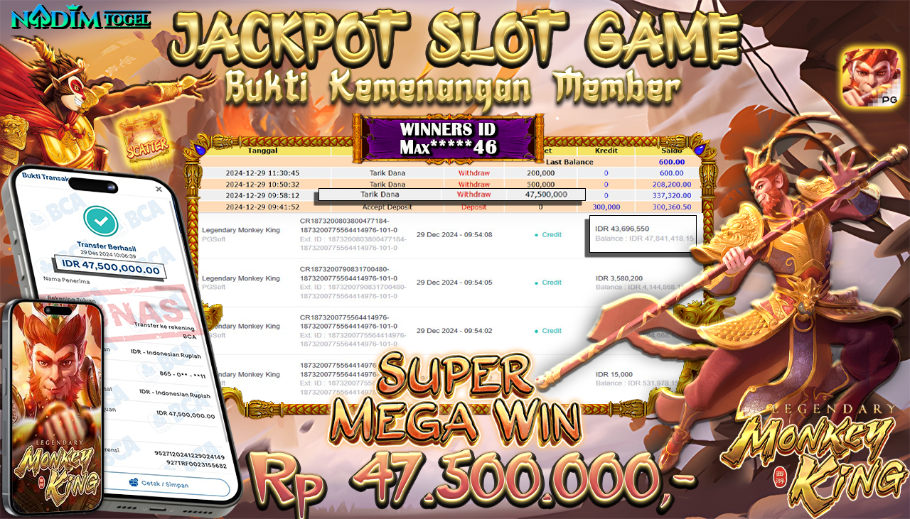 NADIMTOGEL JACKPOT SLOT LEGENDARY MONKEY KING  Rp 47,500,000,- LUNAS