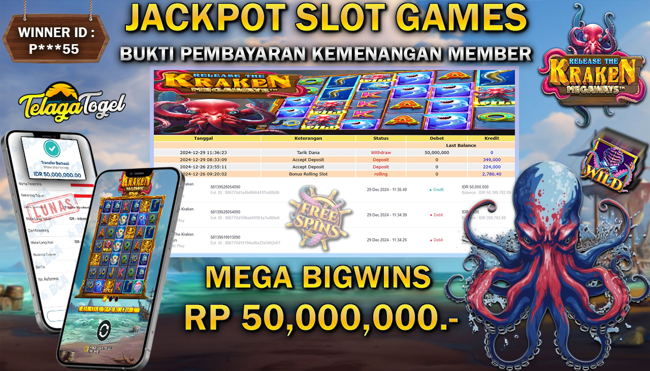 TELAGATOGEL JACKPOT SLOT RELEASE THE KRAKEN MEGAWAYS Rp 50,000,000,- LUNAS