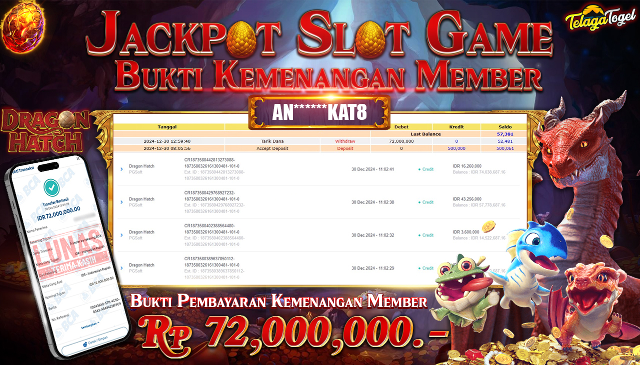 TELAGATOGEL JACKPOT SLOT DRAGON HATCH Rp 72,000,000,- LUNAS