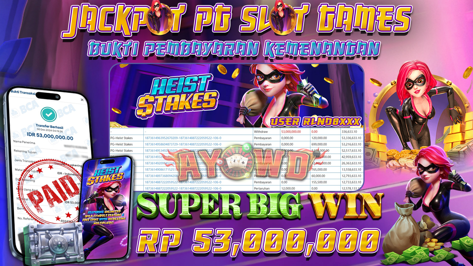 AYOWD JACKPOT SLOT GAMES PG-HEIST STAKES Rp 53.000.000 LUNAS