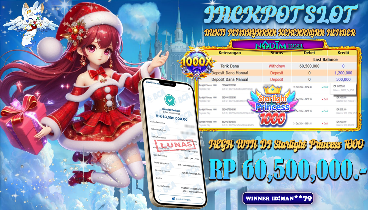 NADIMTOGEL JACKPOT SLOT Starlight Princess 1000 Rp 60,500,000,- LUNAS