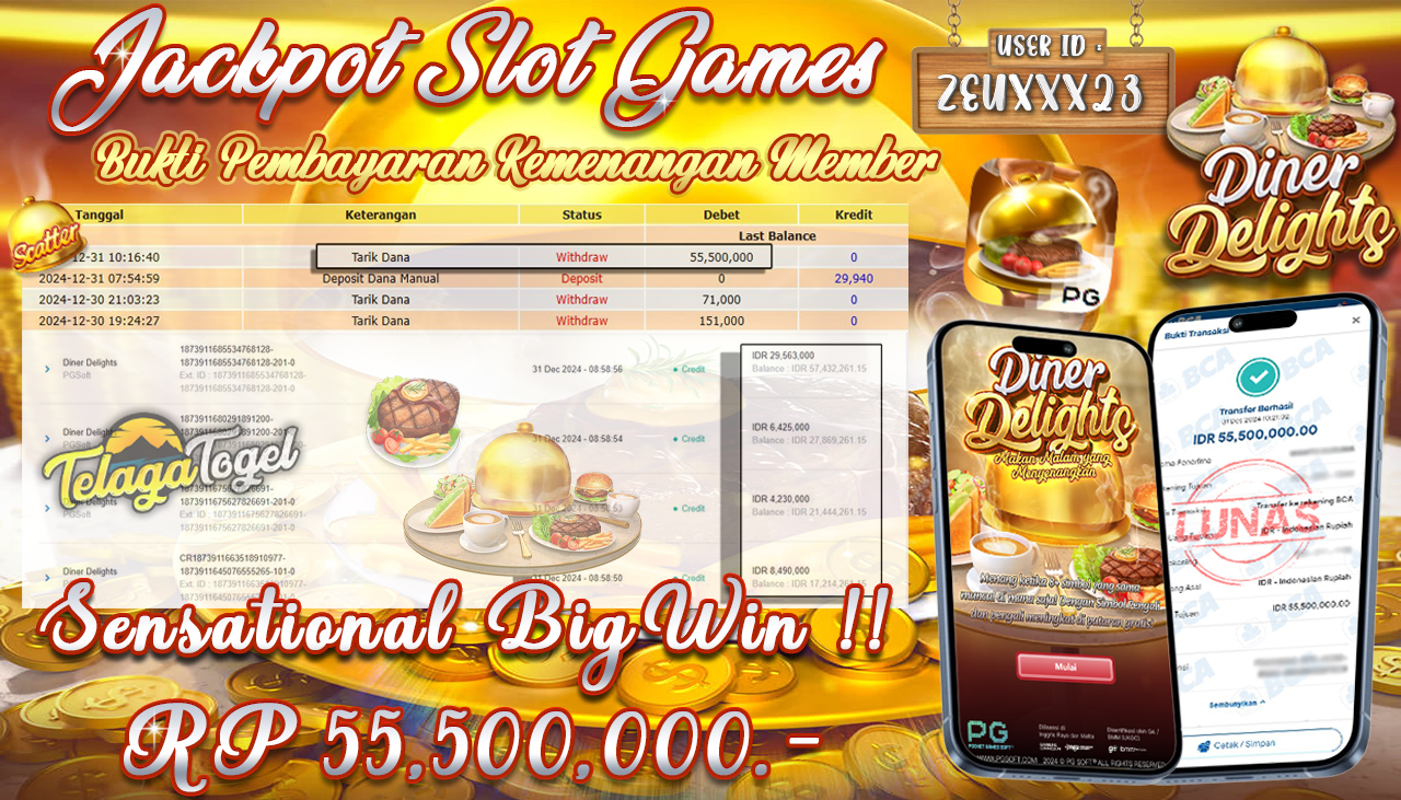 TELAGATOGEL JACKPOT SLOT DINNER DELIGHTS Rp 55,500,000,- LUNAS