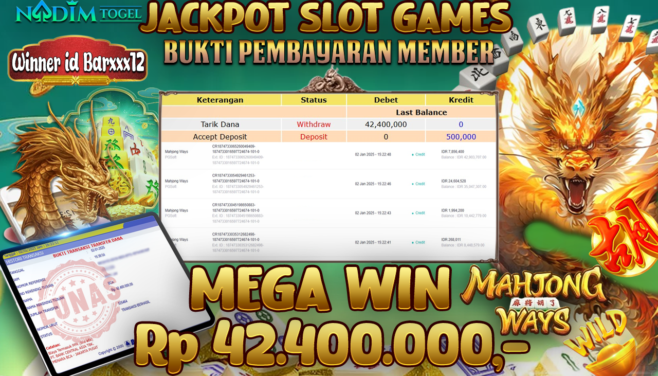 NADIMTOGEL JACKPOT SLOT MAHJONG WAYS Rp.42,400,000,- LUNAS