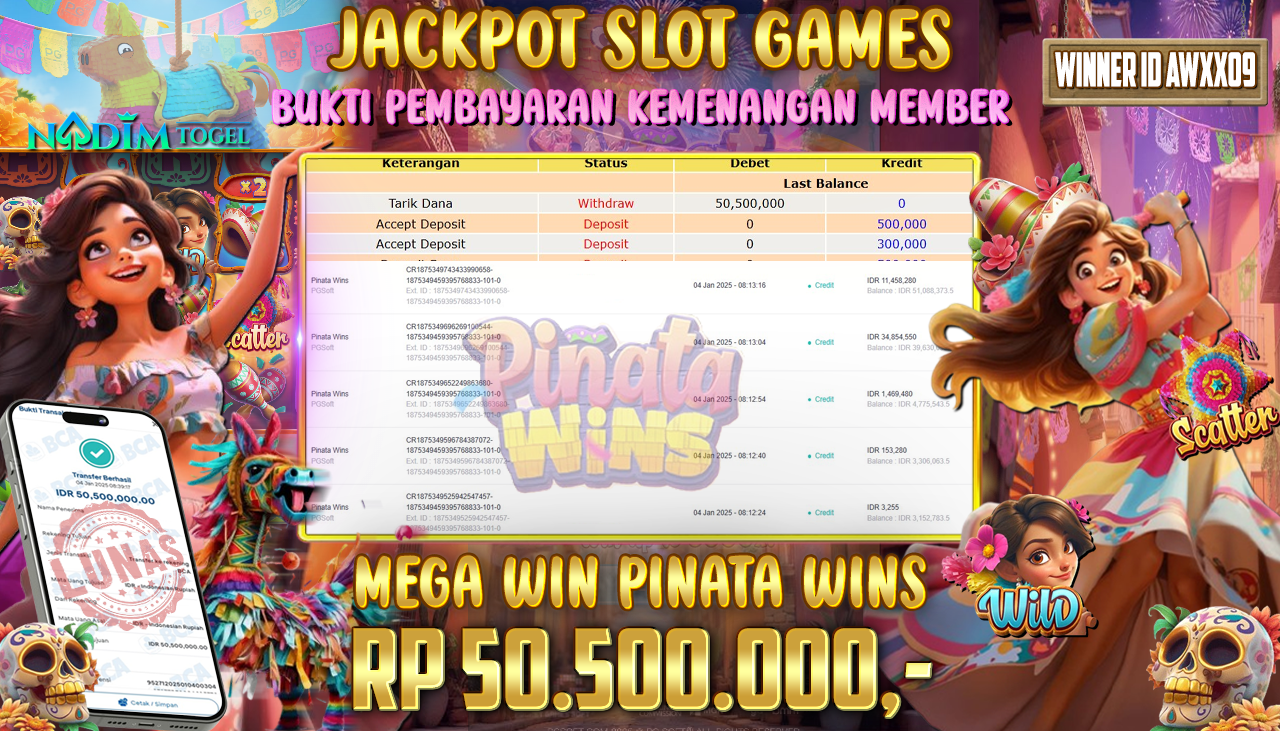 NADIMTOGEL JACKPOT SLOT PINATA WINS Rp.50,500,000,- LUNAS