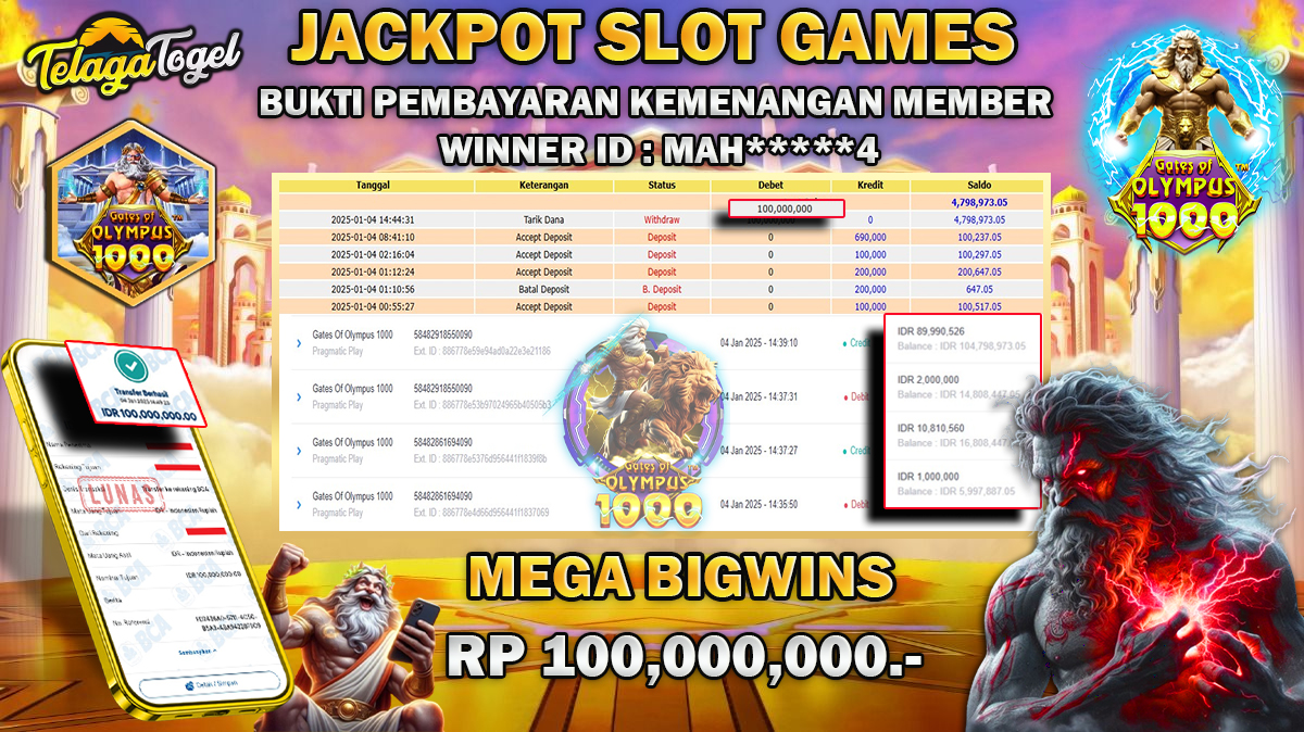 TELAGATOGEL JACKPOT SLOT GATE OF OLYMPUS 1000 Rp 100,000,000,- LUNAS