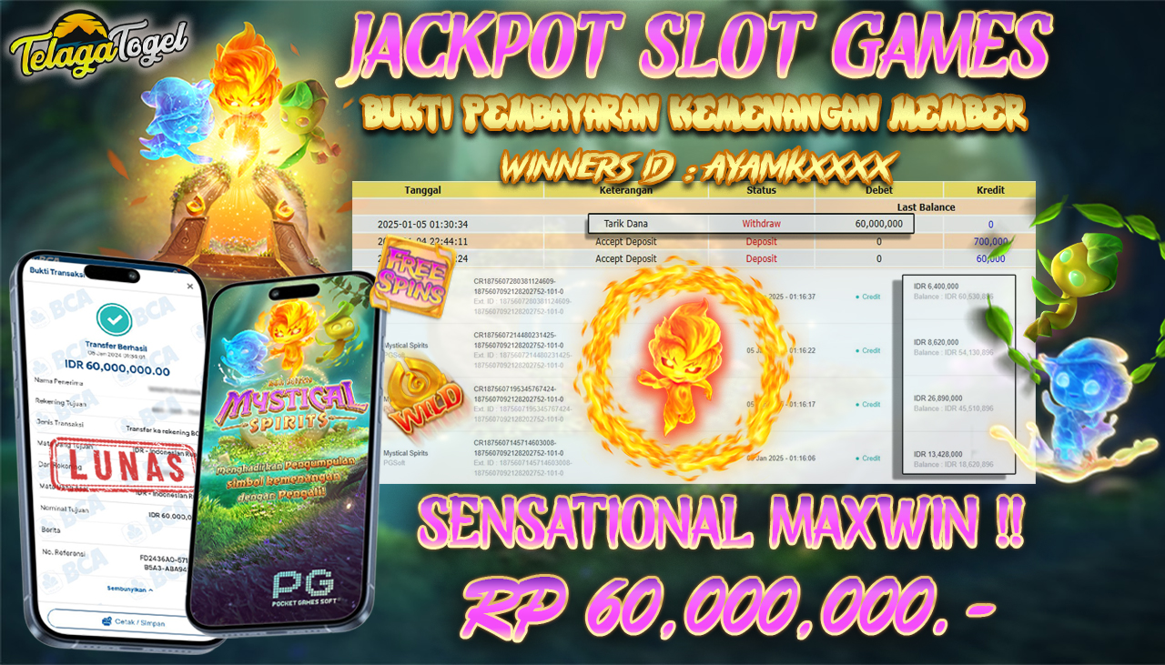 TELAGATOGEL JACKPOT SLOT MYSTICAL SPIRITS Rp 60,000,000,- LUNAS