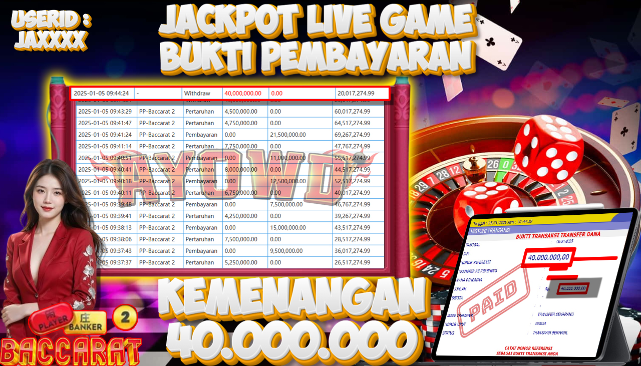AYOWD JACKPOT PP-Baccarat 2 Rp 40,000,000 LUNAS