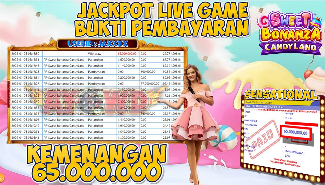 AYOWD JACKPOT PP-Sweet Bonanza CandyLand Rp 65,000,000 LUNAS