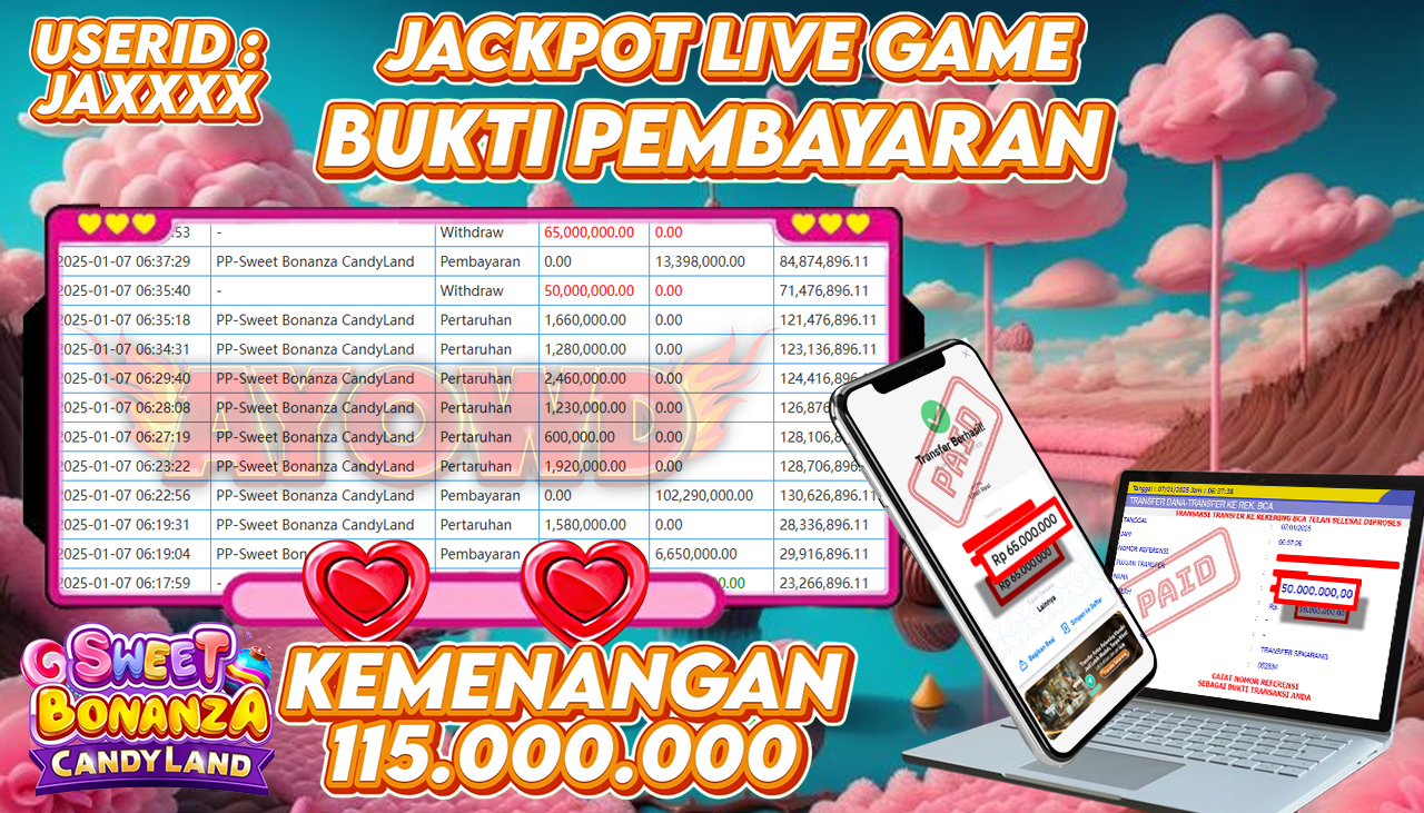 AYOWD JACKPOT LIVE GAME PP-Sweet Bonanza CandyLand Rp 115,000,000 LUNAS